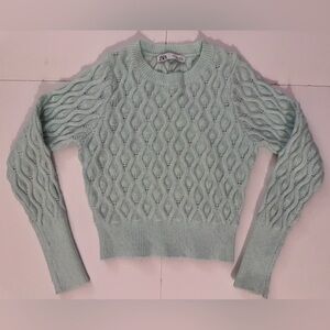 Zara Cable Knit Cropped Mint Green Sweater in Size S GUC
